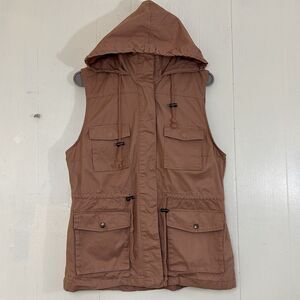 Love Tree Women's Vest Size L Light Brown Snap Front Vest hood drawstring Size L